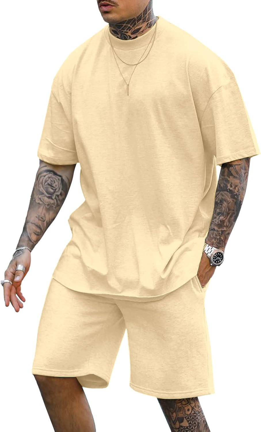 Men 2 Piece Outfits Casual Tracksuit Shorts Summer Sweatsuit Oversize Short Sleeve Sport Set