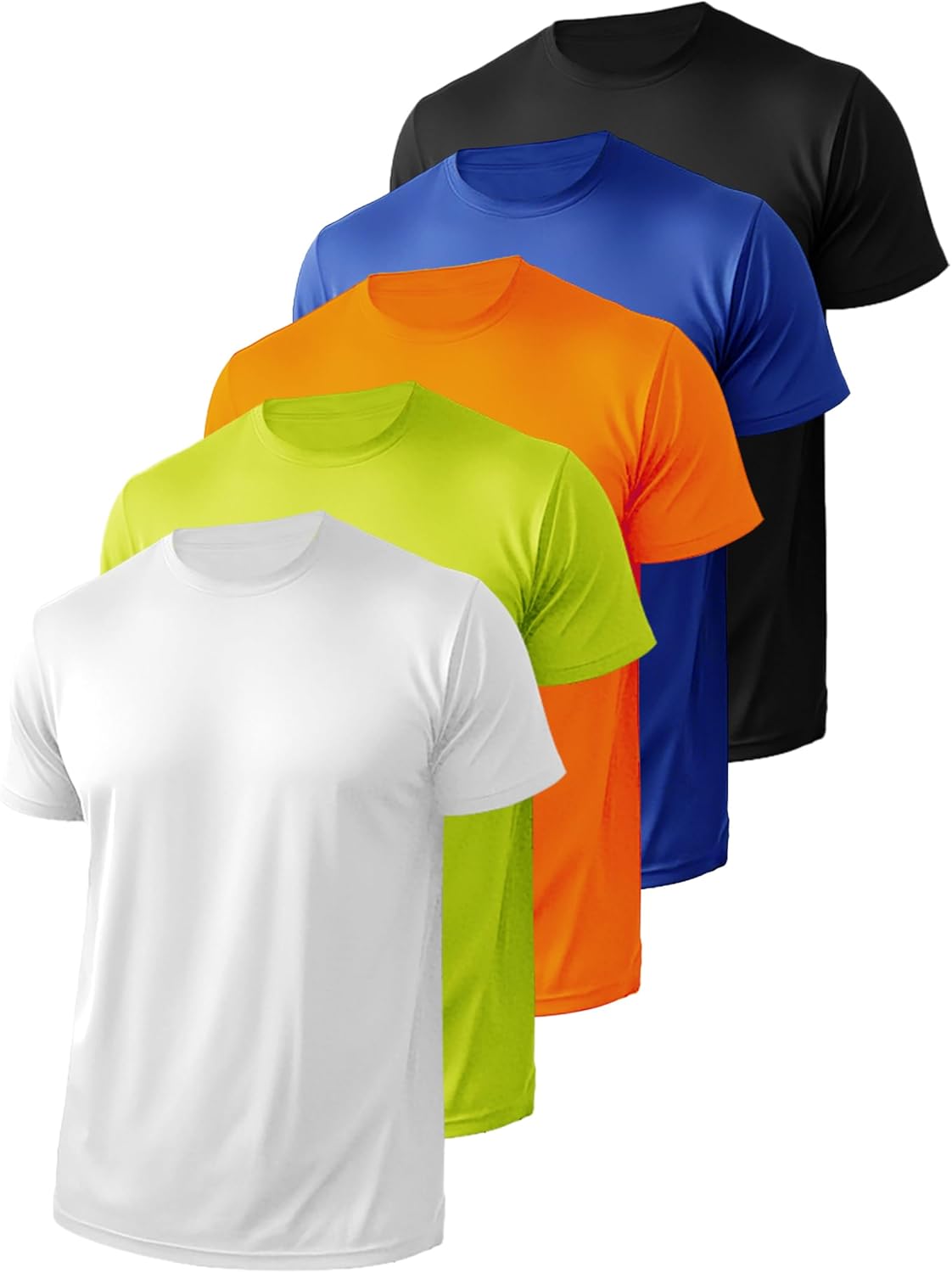 5 Pack Men’s Athletic Active Quick Dry Crew Neck T Shirts Running Gym Workout Short Sleeve Tee Tops