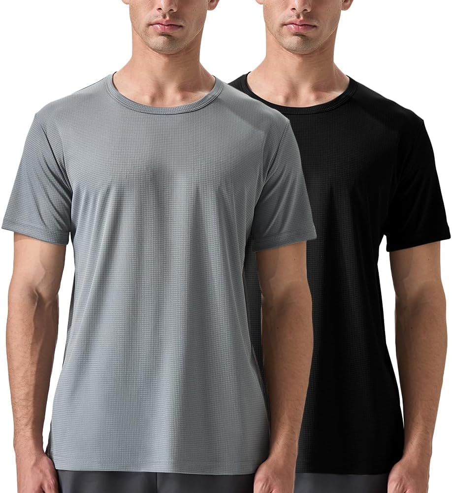 Men's 2 Pack Lightweight Crew Neck Athletic Running Short Sleeve T-Shirts Breathable Gym Workout Tee Shirts for Men