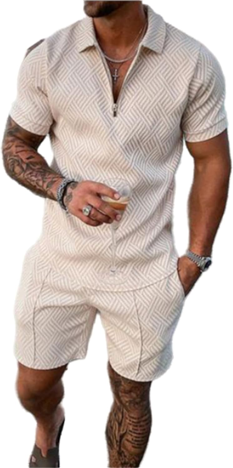 Men Short Sets Outfits 2 Piece Summer Tracksuit Short Sleeve Polo Shirt and Shorts Set Casual Sport Suit