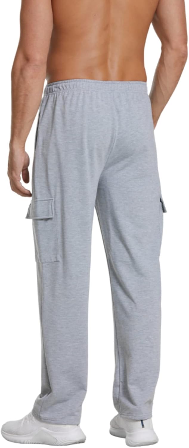 Men's Cargo Sweatpants Open Bottom Baggy Sweat Pants for Mens Straight Leg Gym Cargo Sweats Lounge Pants with Pockets