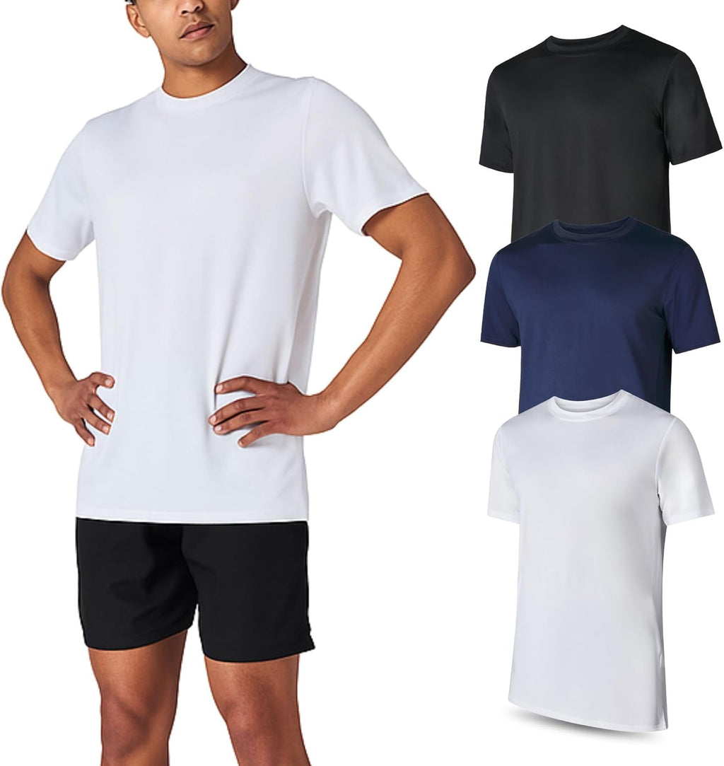 Men’s Workout Short Sleeve Athletic Gym T-Shirts 3 Pack Mens Dry Fit Running Shirt Moisture Wicking Active Crew Tees for Men