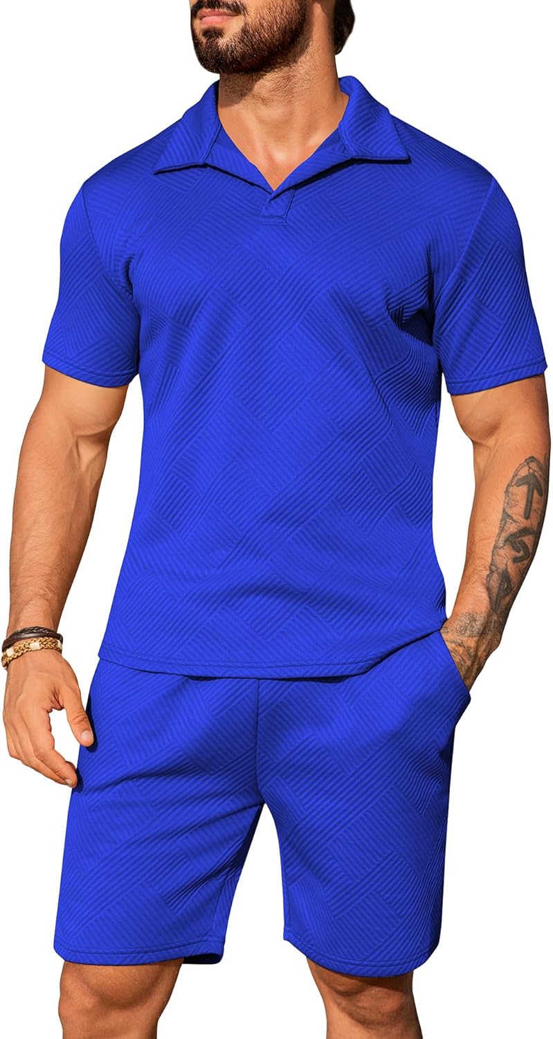 Men 2 Piece Short Sets Summer Outfits Short Sleeve Polo Shirt and Shorts Set Casual Beach Outfits