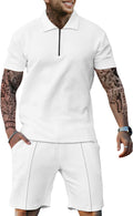 Men Track Suits 2 Piece Sets Short Sleeve Sweatsuit Outfits 1/4 Zip Men Athletic Jogging Outfits Summer Men Outfits