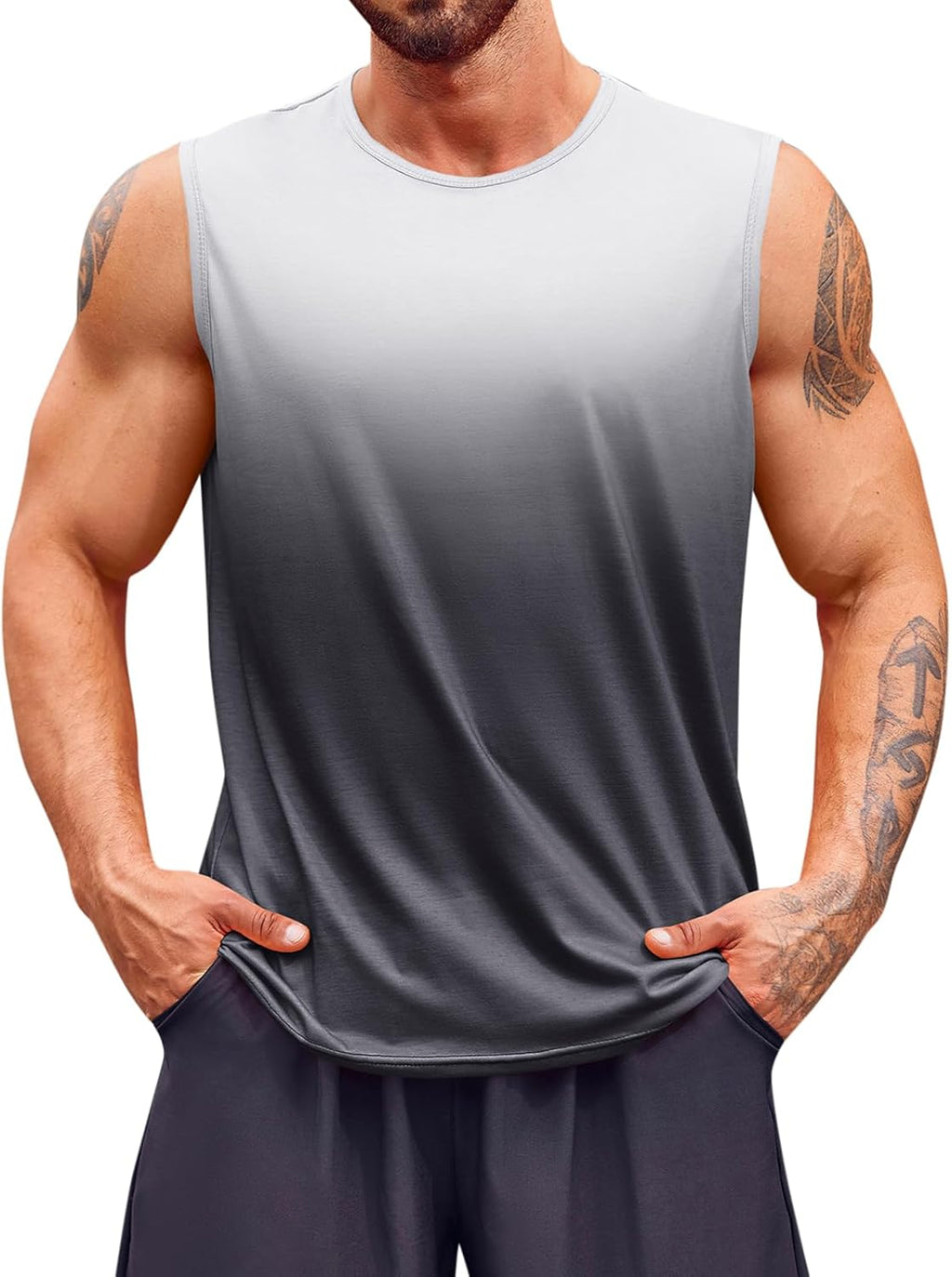 Mens Sleeveless Tank Tops Workout Muscle Gym T Shirts Crew Neck Gradient Tee Tops