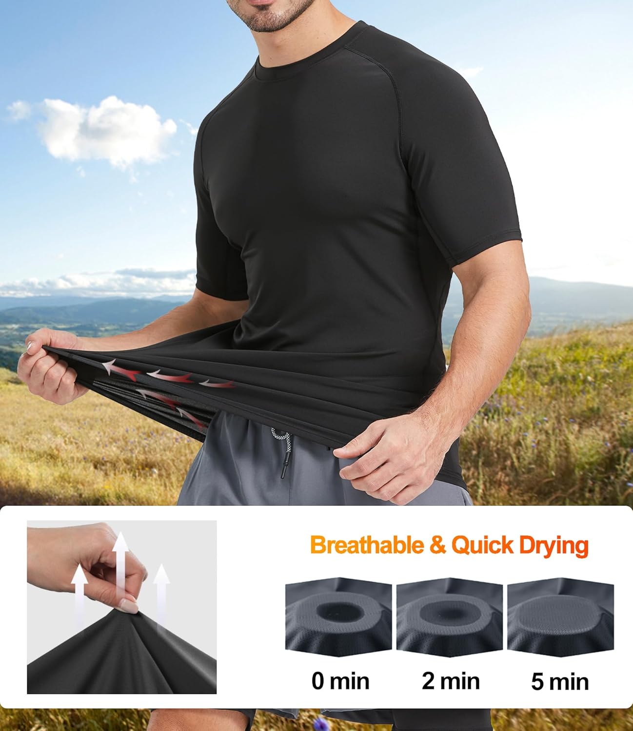 5 Pack Men’s Compression Shirts Short Sleeve Cool Dry Sports Athletic Workout Base Layer Undershirt T-Shirt Tops