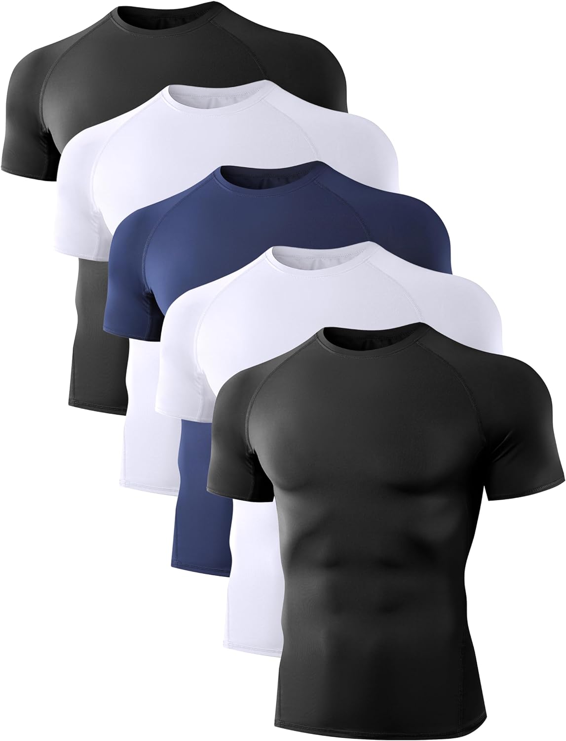 5 Pack Men’s Compression Shirts Short Sleeve Cool Dry Sports Athletic Workout Base Layer Undershirt T-Shirt Tops