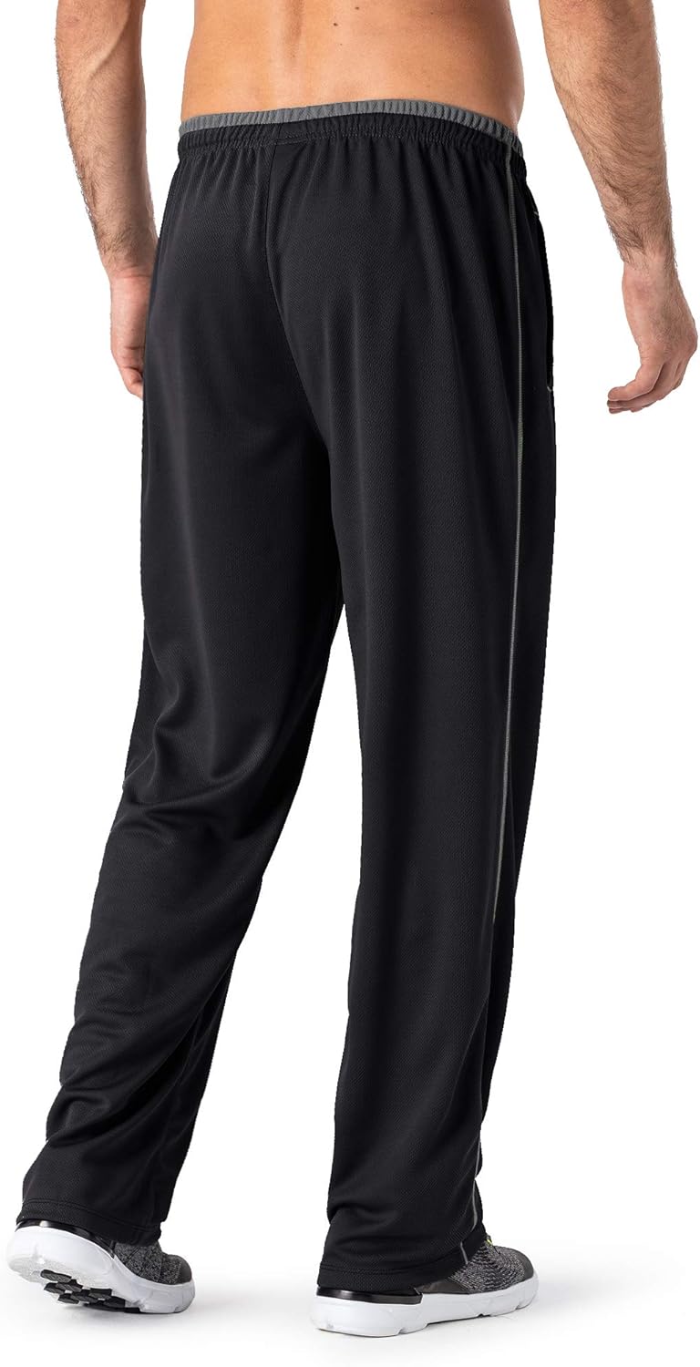 Men's Lightweight Sweatpants Loose Fit Open Bottom Mesh Athletic Pants with Zipper Pockets