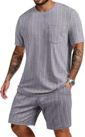 Men Track Suits 2 Piece Set Casual Crewneck Texture T Shirt and Shorts Set Sweatsuit Summer Outfits with Pockets