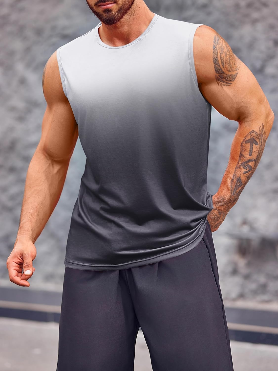 Mens Sleeveless Tank Tops Workout Muscle Gym T Shirts Crew Neck Gradient Tee Tops